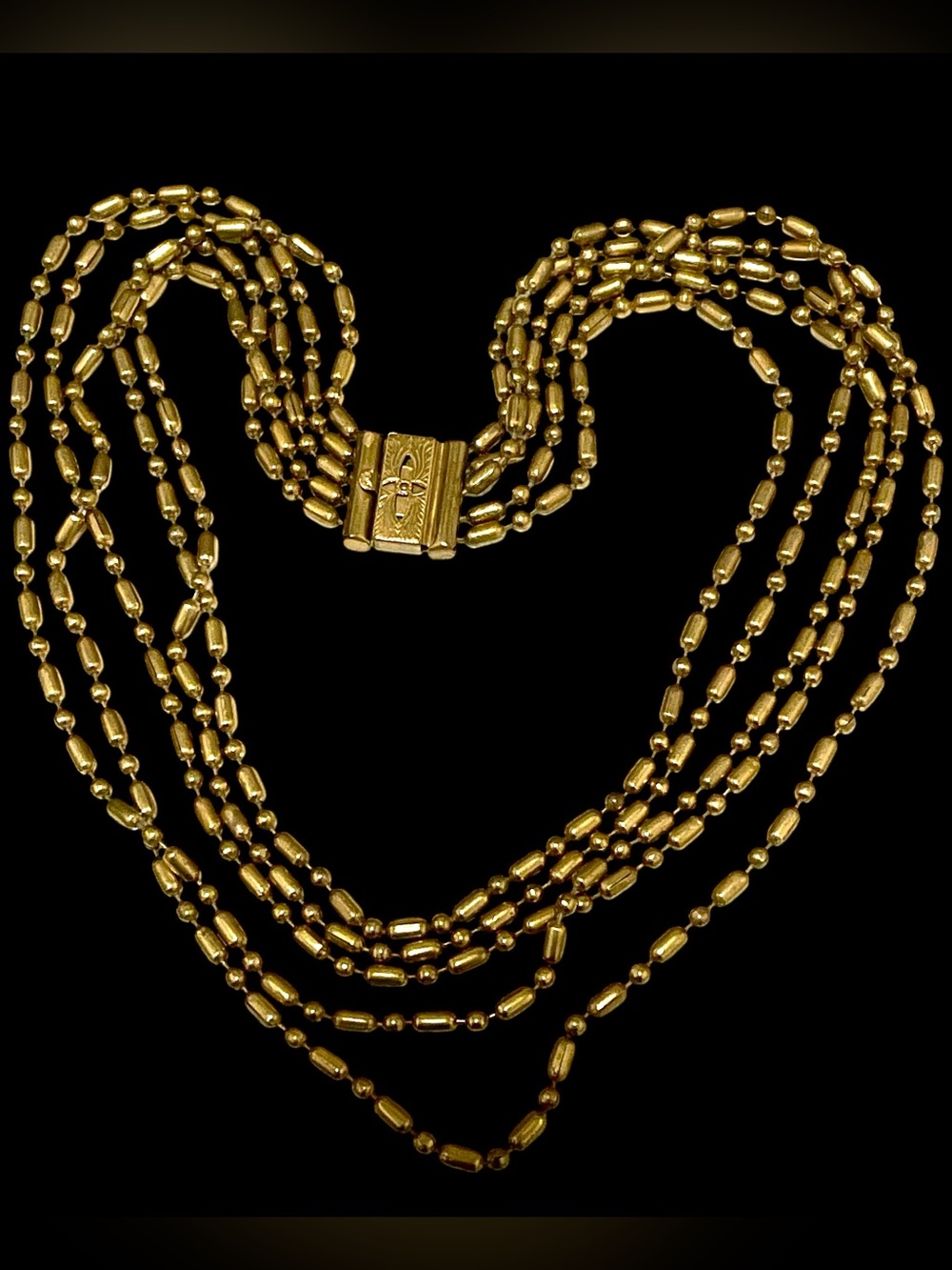 Victorian Necklace Ball Brass Beads Multi Strand